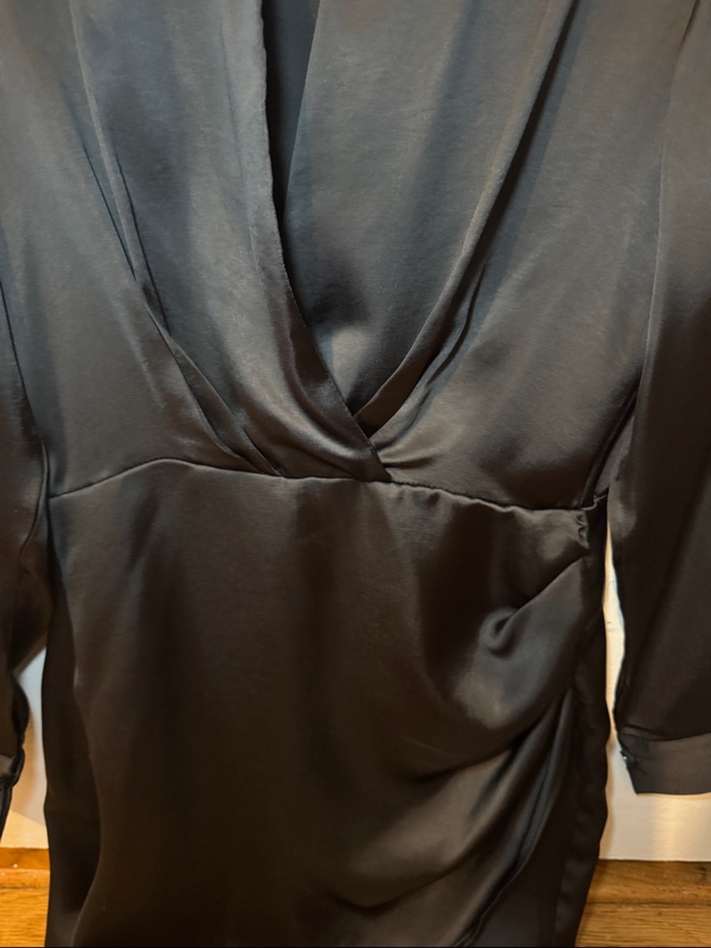 Zara Satin Effect Black Long Sleeve Mini dress Size XS - Picture 8 of 10